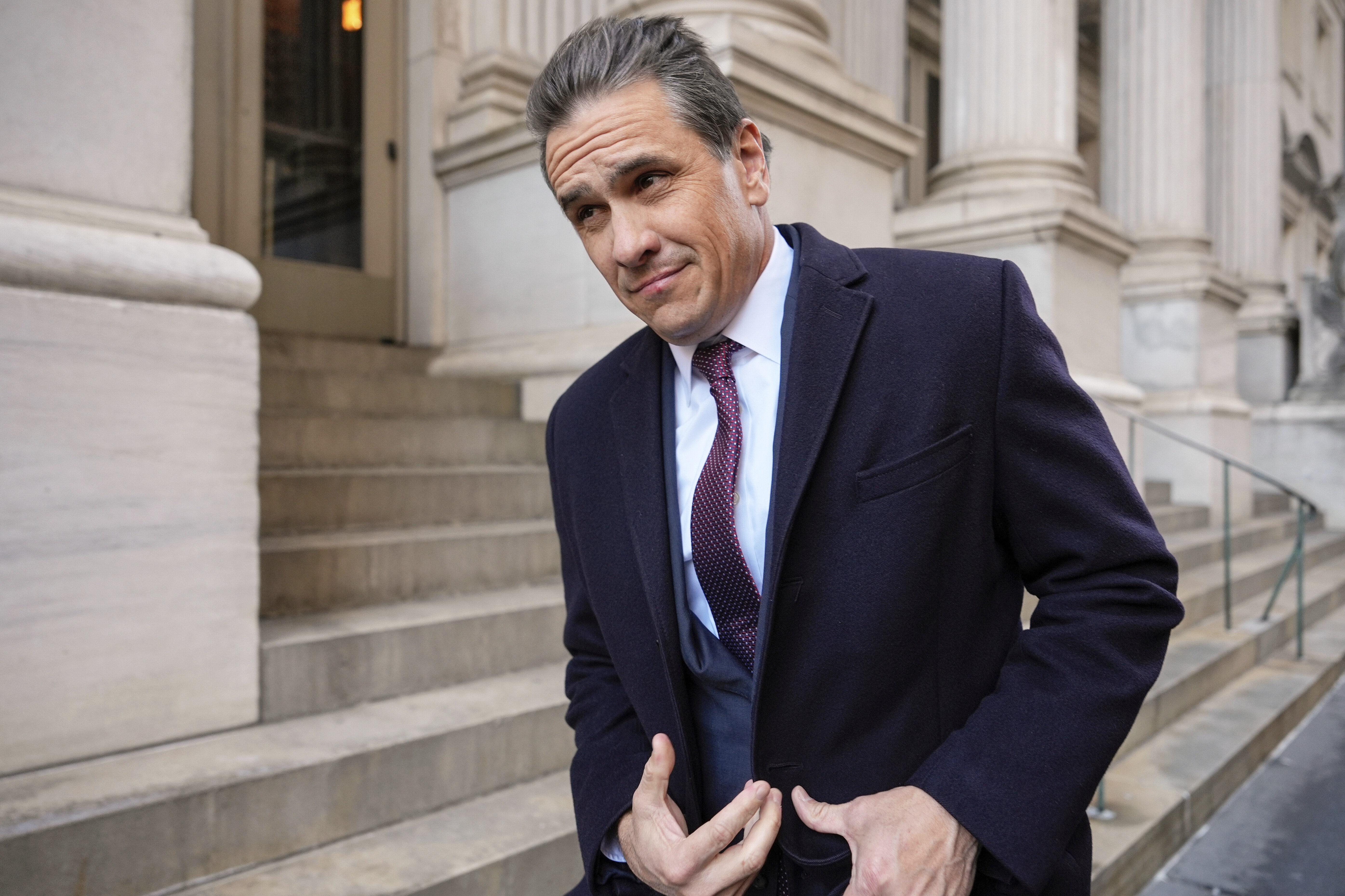 Todd Blanche, attorney for President-elect Donald Trump, departs court in January in New York. (AP Photo/Julia Demaree Nikhinson).