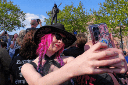 A GIF of images as Motorhead fans gather to commemorate Lemmy Kilmister the Motorhead frontman in Burslem, Stoke on Trent, England on Friday. (AP Photos/Kirsty Wigglesworth).