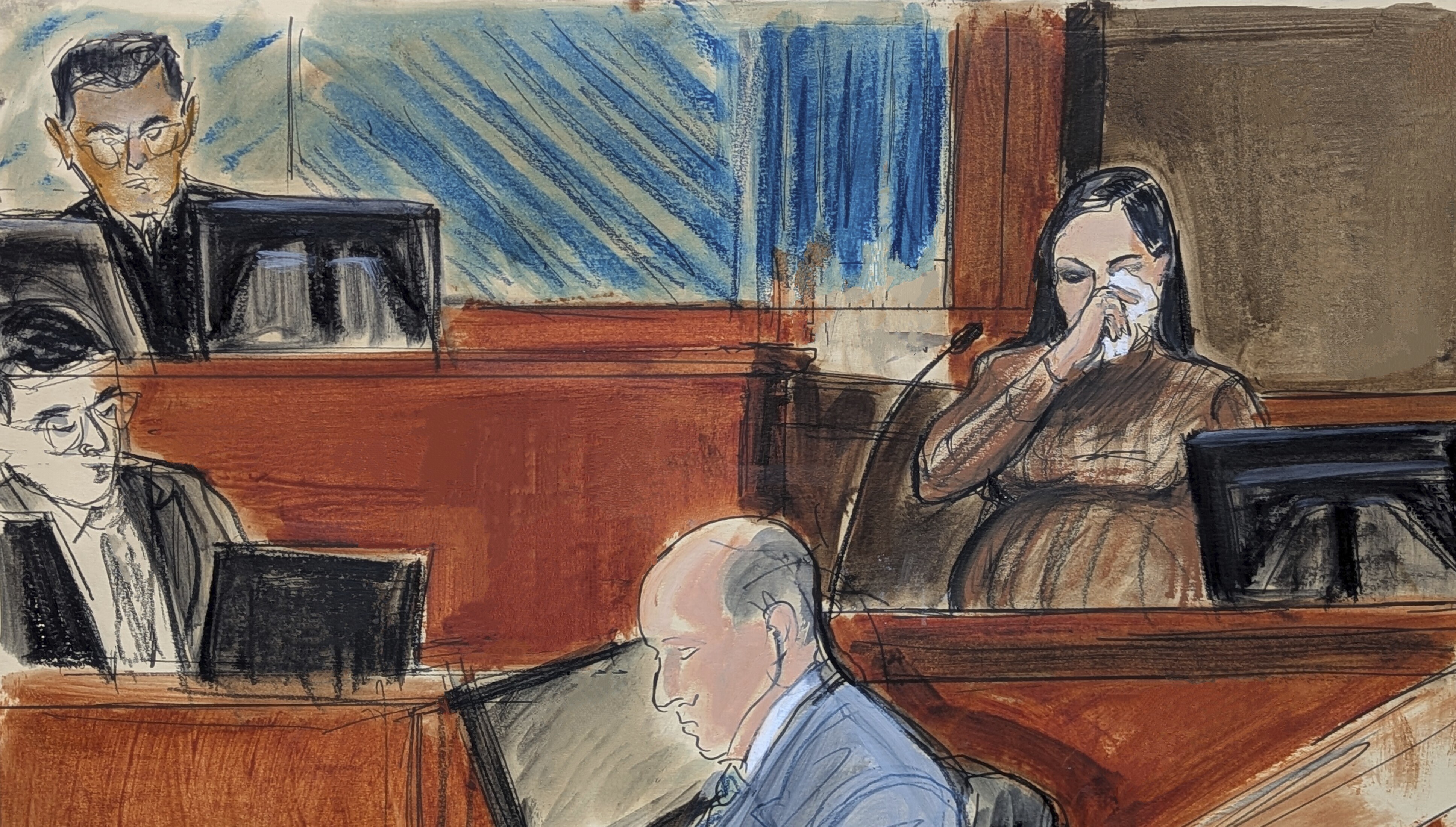 Cassie Ventura wipes tears from her eye while testifying in Manhattan federal court on Tuesday in New York. (Elizabeth Williams via AP).