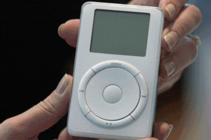 A GIF of Jonathan Ive's Apple designs including Apple founder Steve Jobs holding an ''iBook'' in 1999; five iMac personal computers seen in 1999; Apple's digital music player, the iPod, in 2001; Apple CEO Tim Cook and Ive with the Mac Pro in 2019; and Jobs holding an Apple iPhone in 2007. (AP Photos/Bebeto Matthews, Susan Ragan; Jeff Chiu; Paul Sakuma and Julie Jacobson).