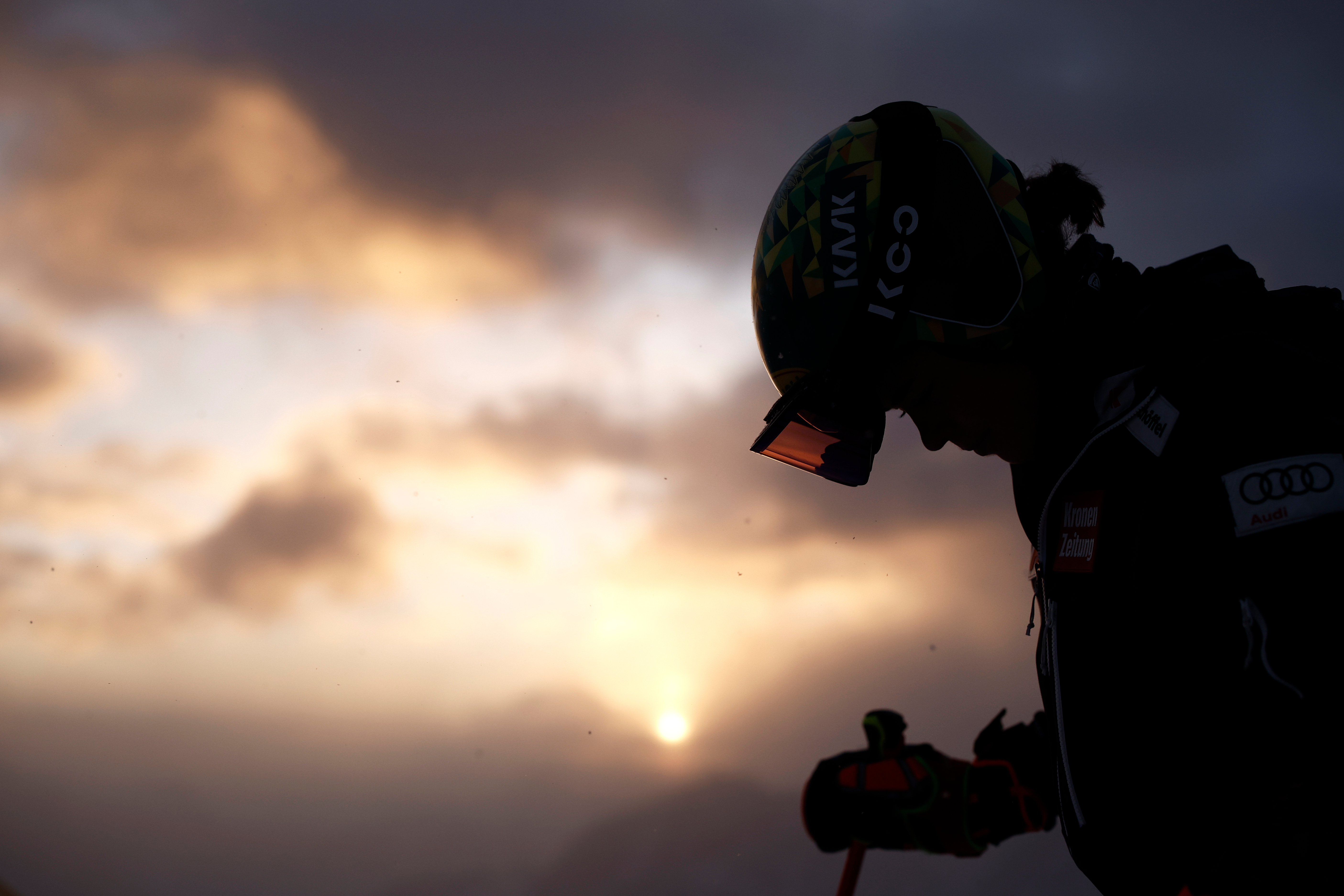 Austria's Julia Scheib concentrates ahead of the first run of an alpine ski, women's World Cup giant slalom, in Soelden, Austria, Saturday.