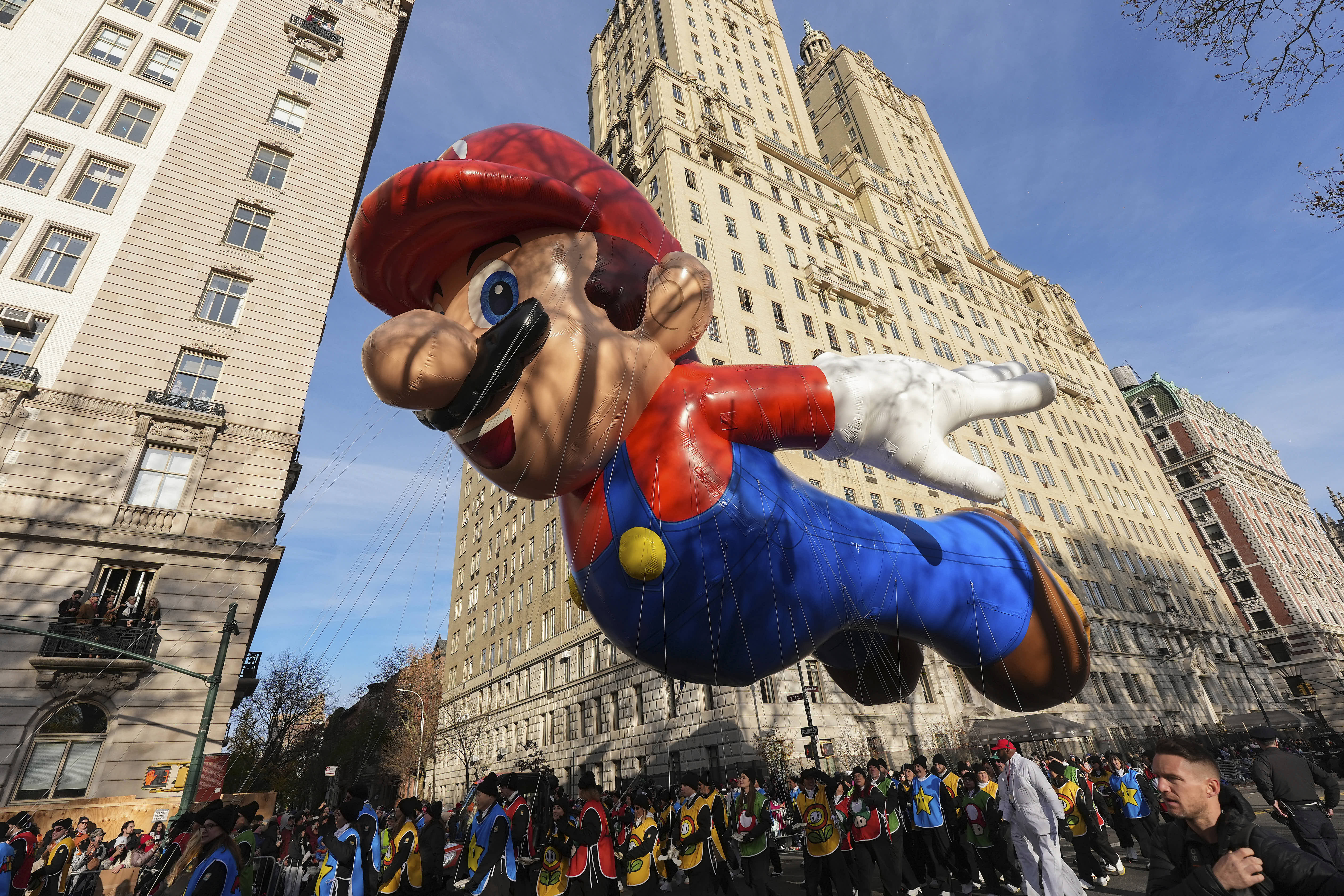 The Mario balloon floats in the Macy's Thanksgiving Day Parade in New York.
