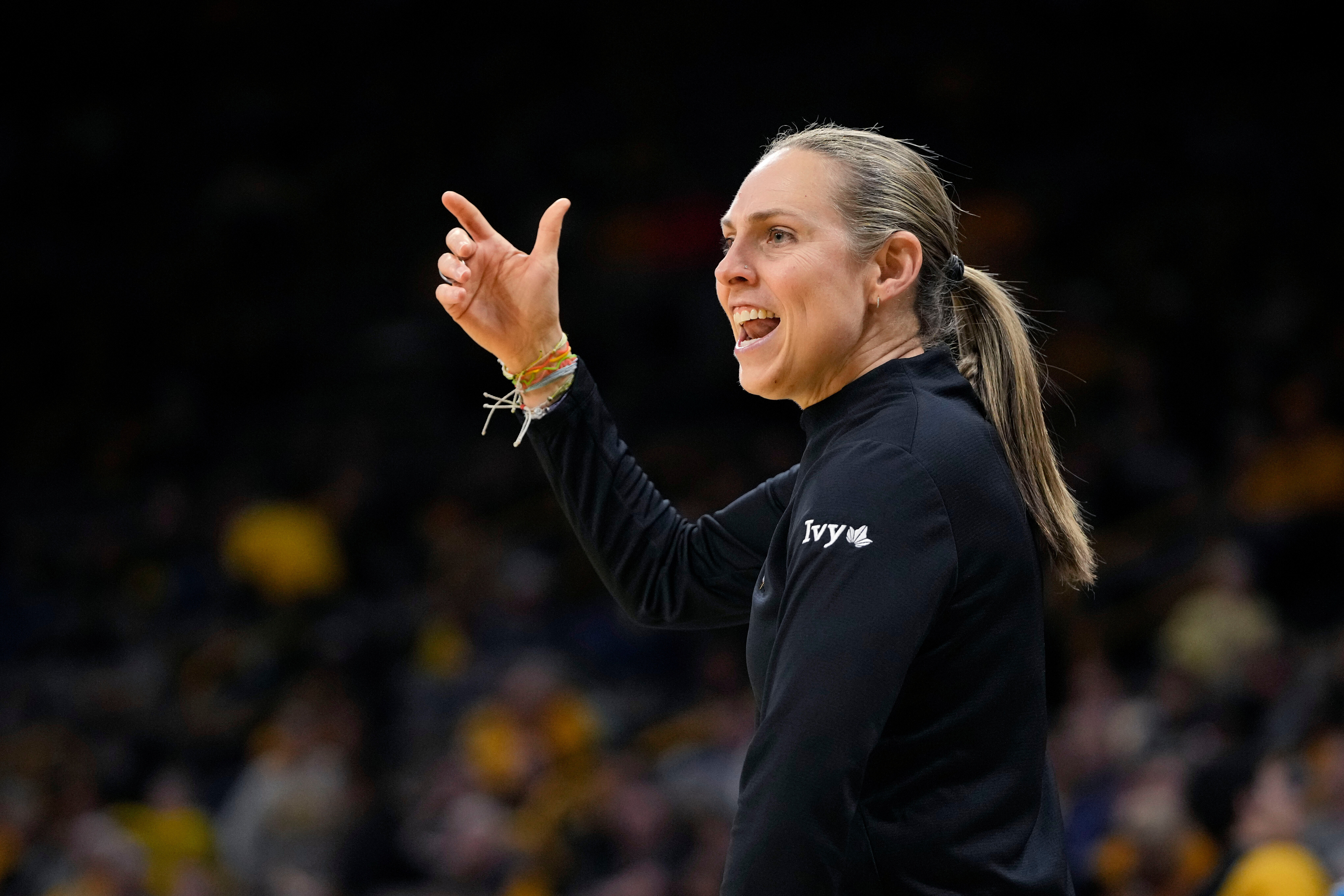 Princeton head coach Carla Berube directs her players against West Virginia in the first half of a first-round college basketball game in the NCAA Tournament, March 23, 2024, in Iowa City, Iowa. (AP Photo/Matthew Putney, File)