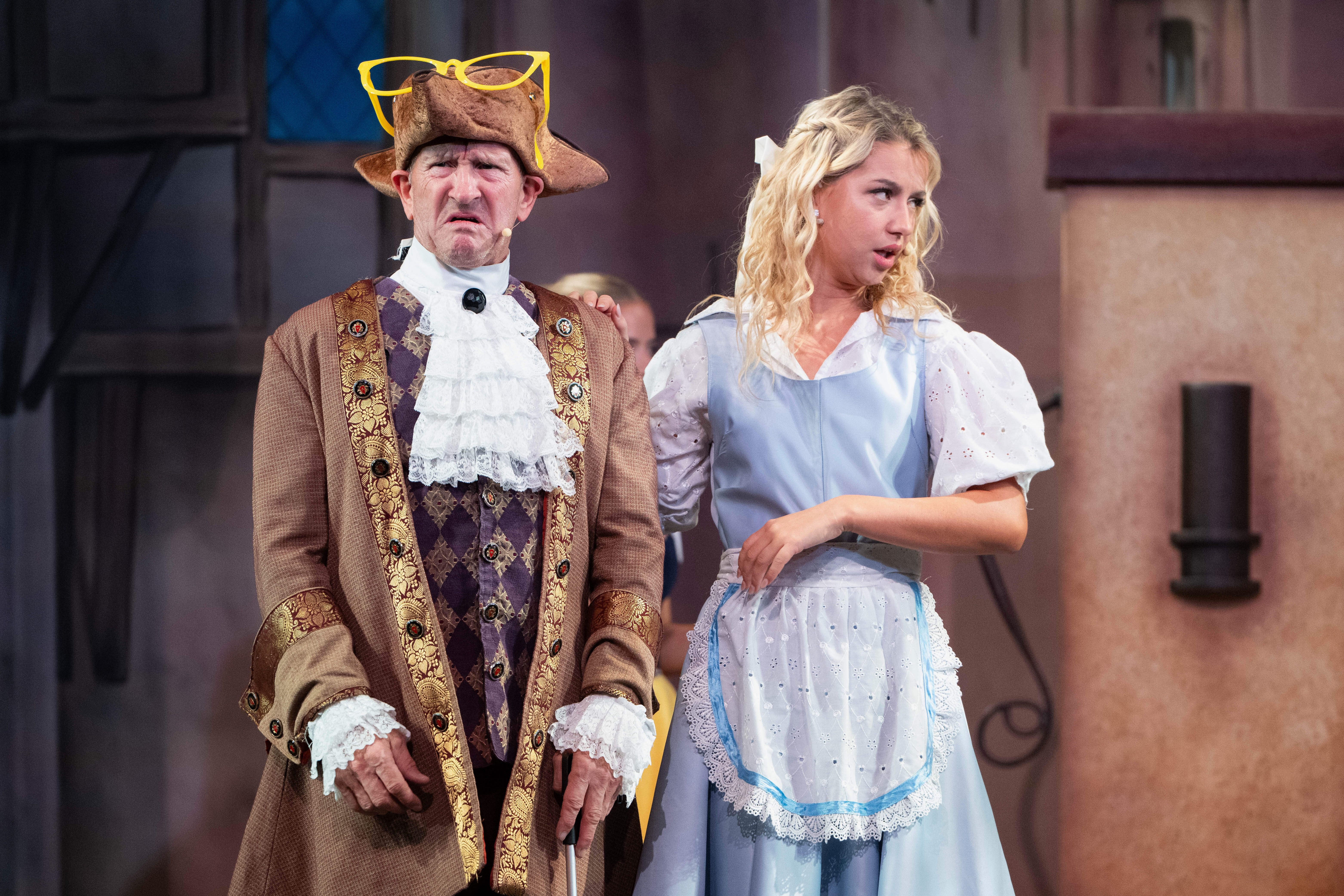 Michael Edwards, better known as Eddie the Eagle, plays Professor Crackpot, as he performs with fellow actors in the pantomime 