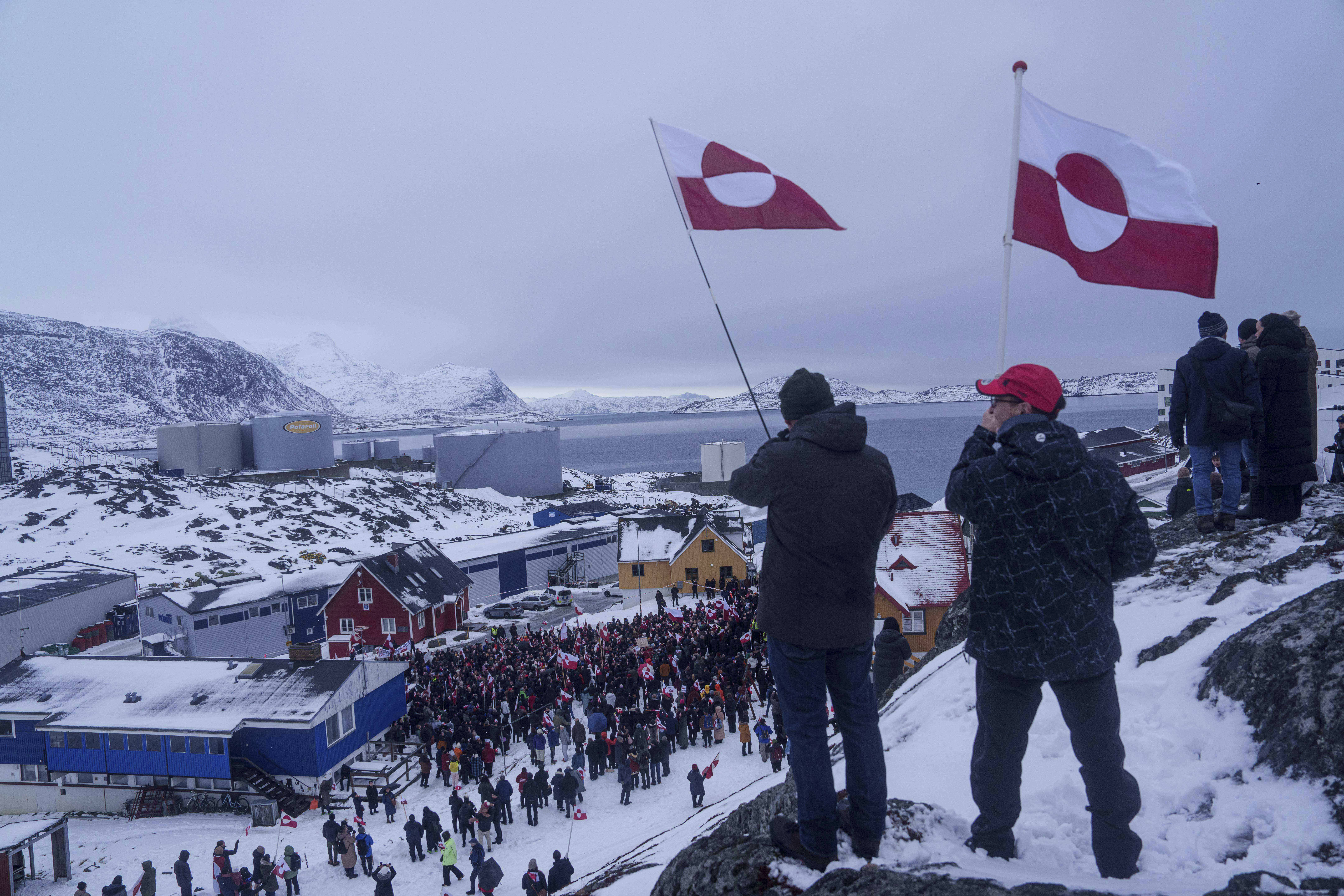 Greenlanders protest against Trump's takeover threats in front of the US consulate in Nuuk.