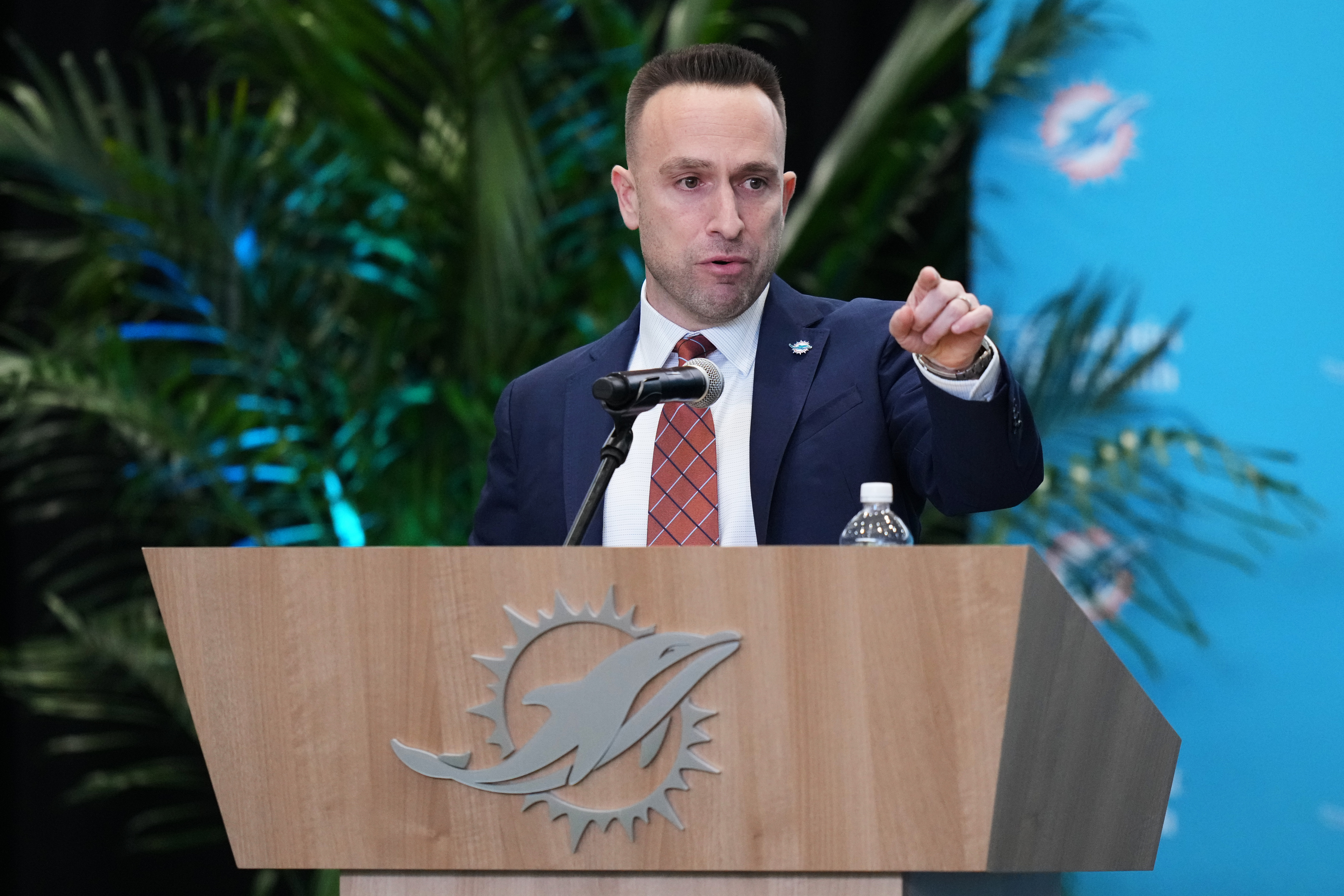 Miami Dolphins head coach Jeff Hafley speaks during a news conference at the teams NFL football training facility, Thursday in Miami Gardens, Fla. (AP Photo/Lynne Sladky).