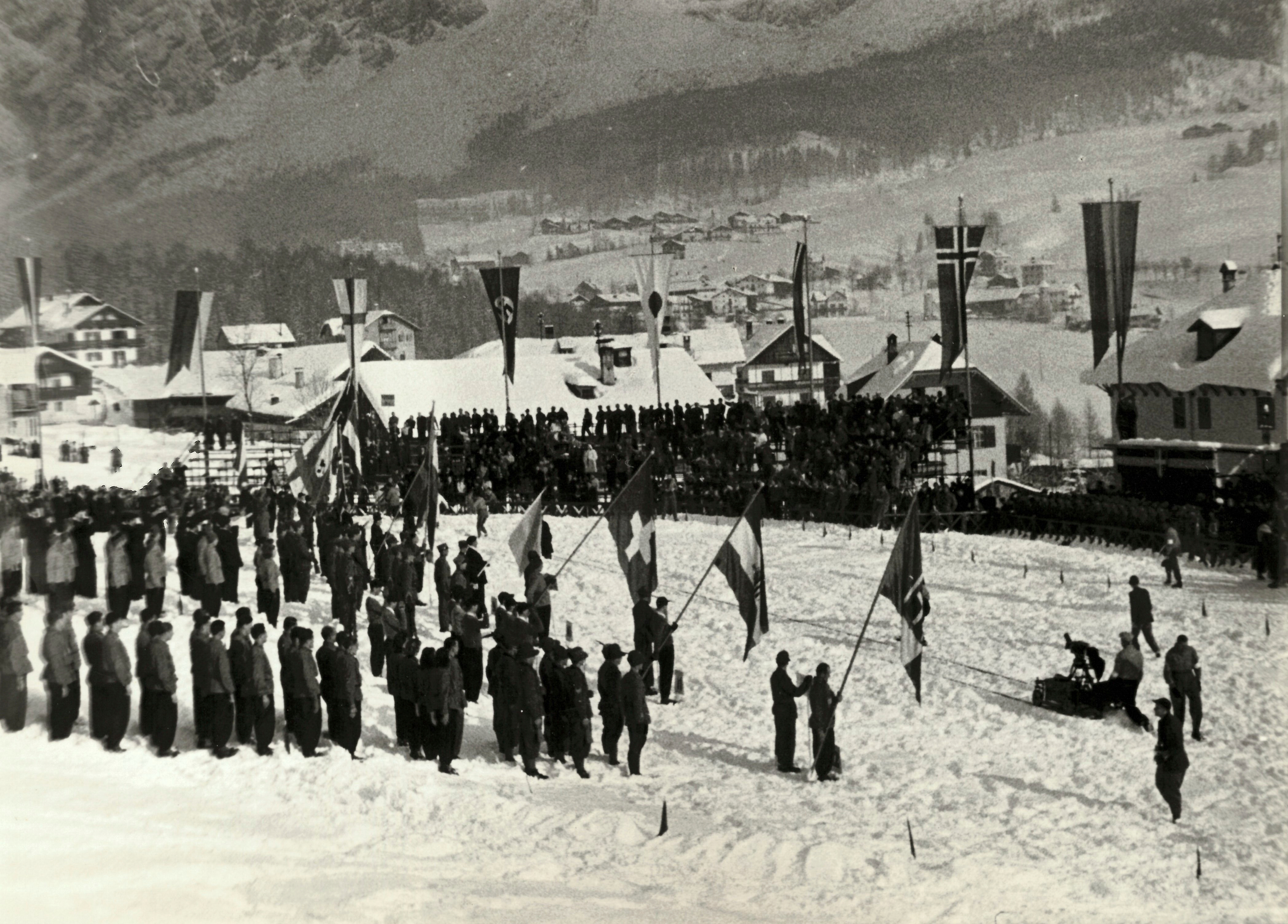 An archive image of the opening ceremony of the 1941 Alpine Ski World Ski Championships, in Cortina D'Ampezzo, northern Italy, Thursday, Nov. 27, 2025.