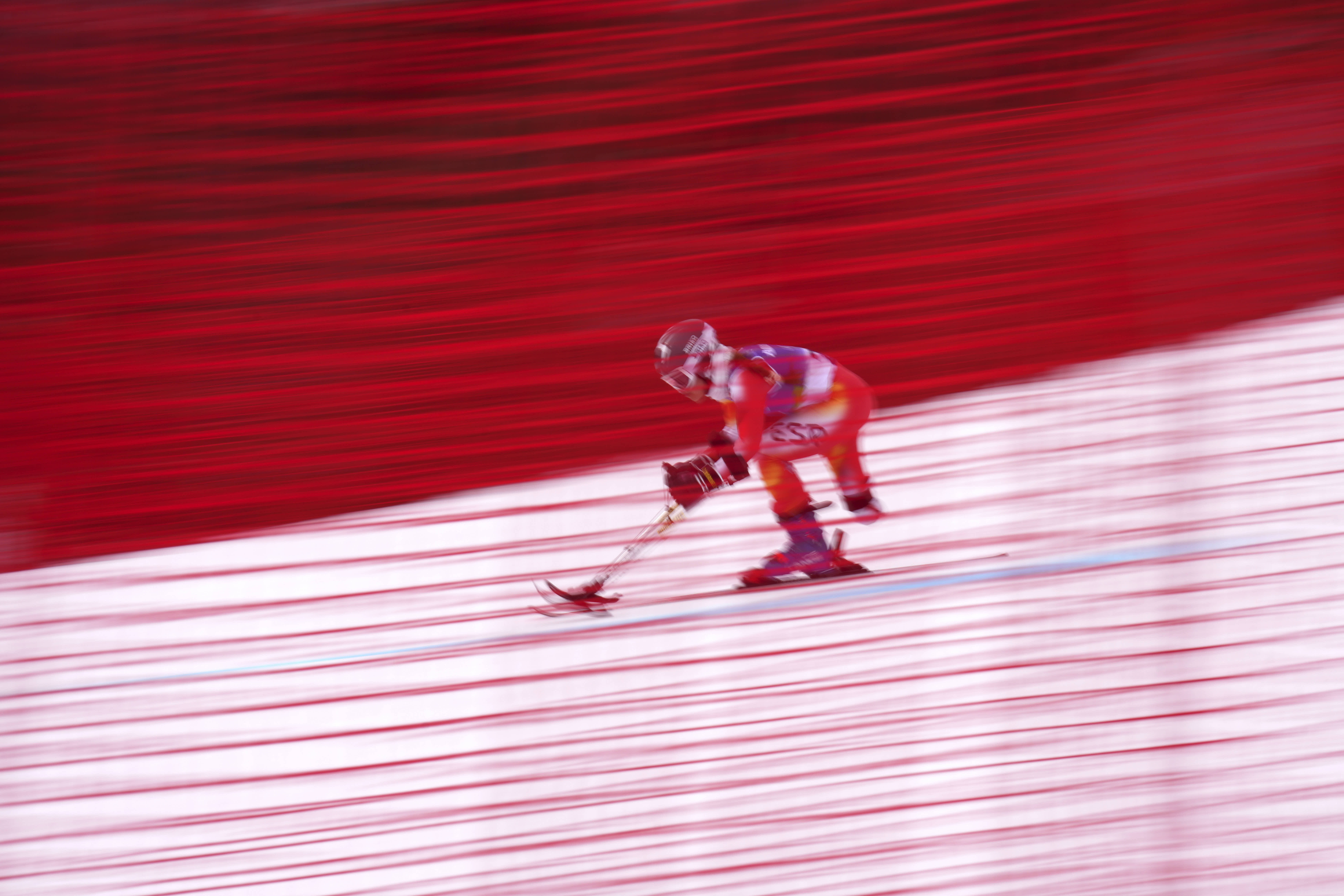 Spain’s Maria Martin-Granizo competes in an alpine skiing women's giant slalom standing at the Winter Paralympics in Cortina d'Ampezzo.