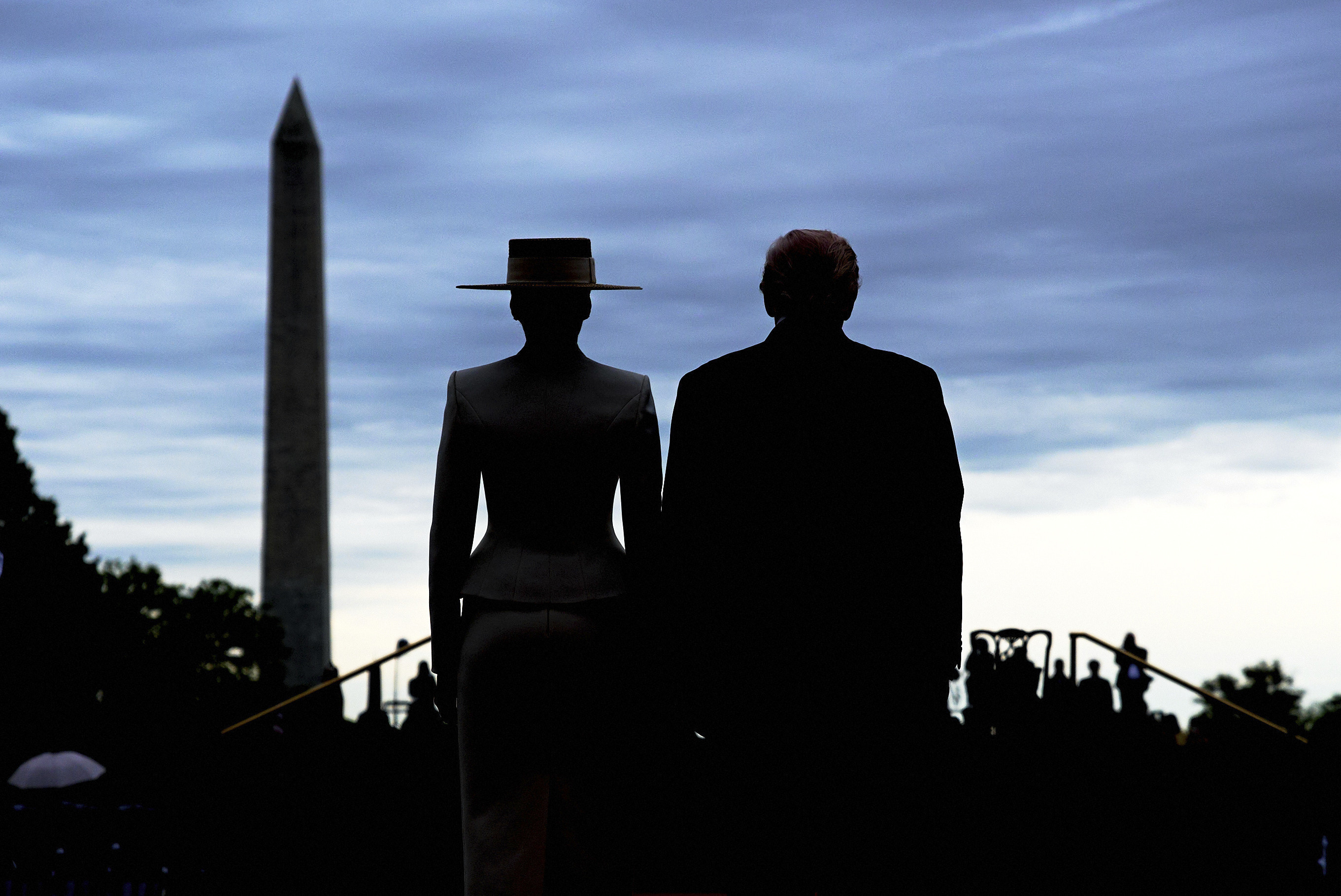 President Donald Trump and first lady Melania Trump wait for the arrival of Britain's King Charles III and Queen Camilla.