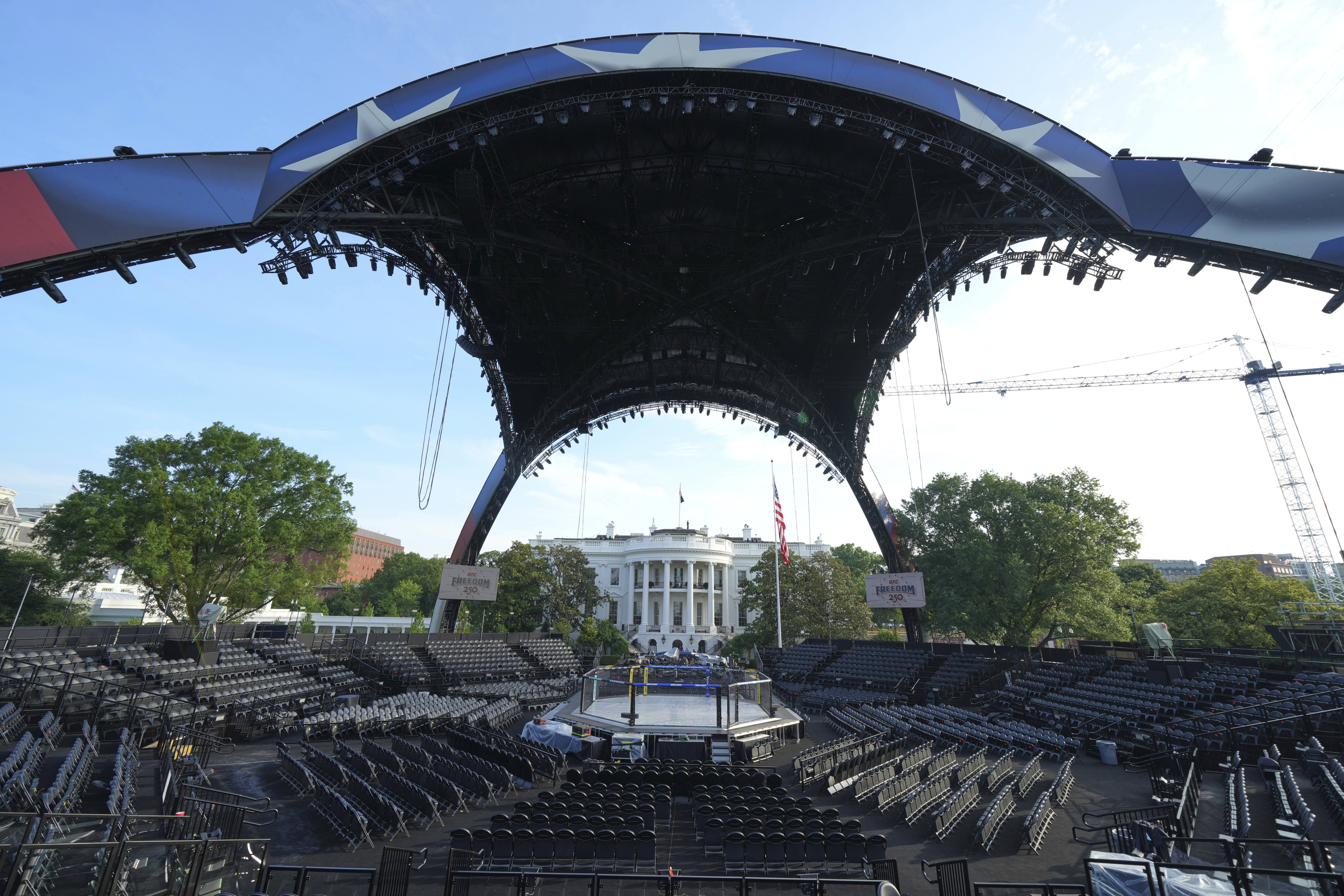A view of a custom-built UFC octagon on the White House South Lawn in Washington. 