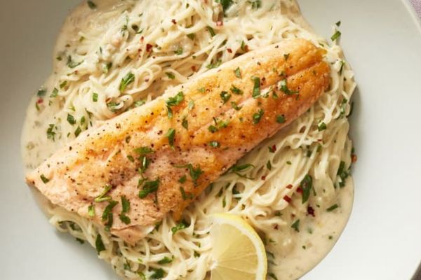 Lemon-Garlic Pasta with Steelhead Trout Is a One-Pan MVP