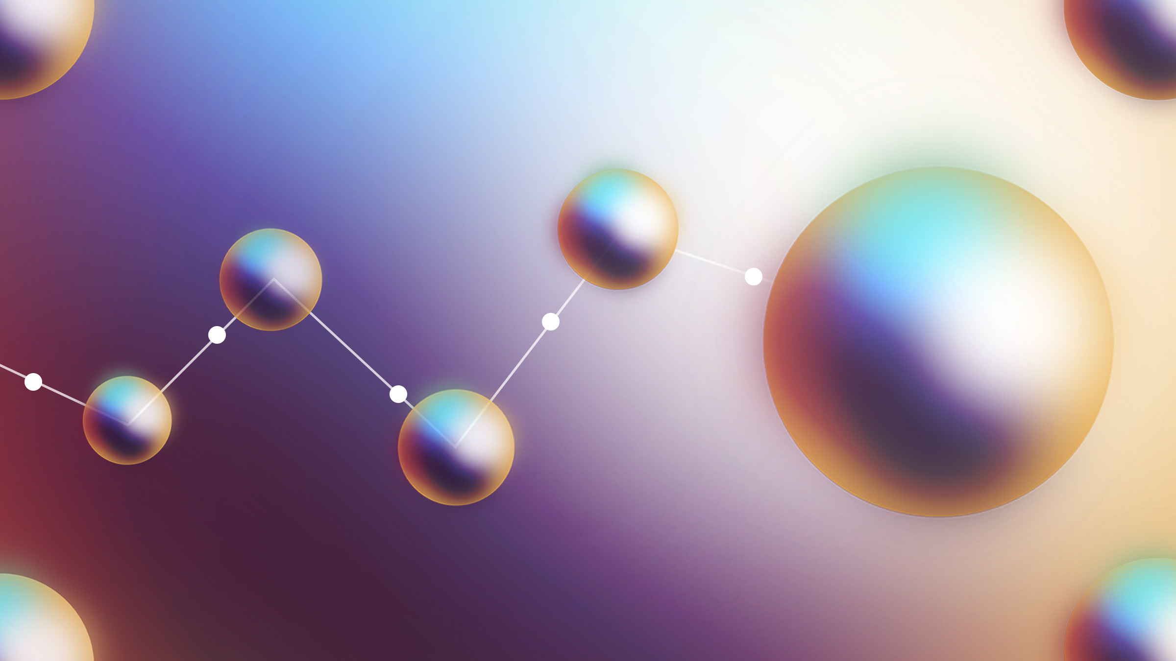 An image of silver orbs connected by lines with dots in between against a purple background.