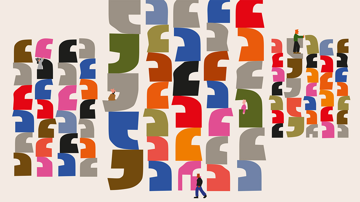 An image of different color commas in rectangle formations.