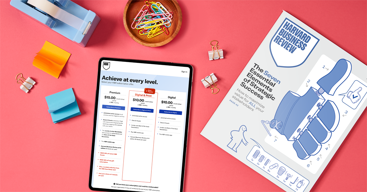 A laptop displaying the HBR subscriptions webpage.