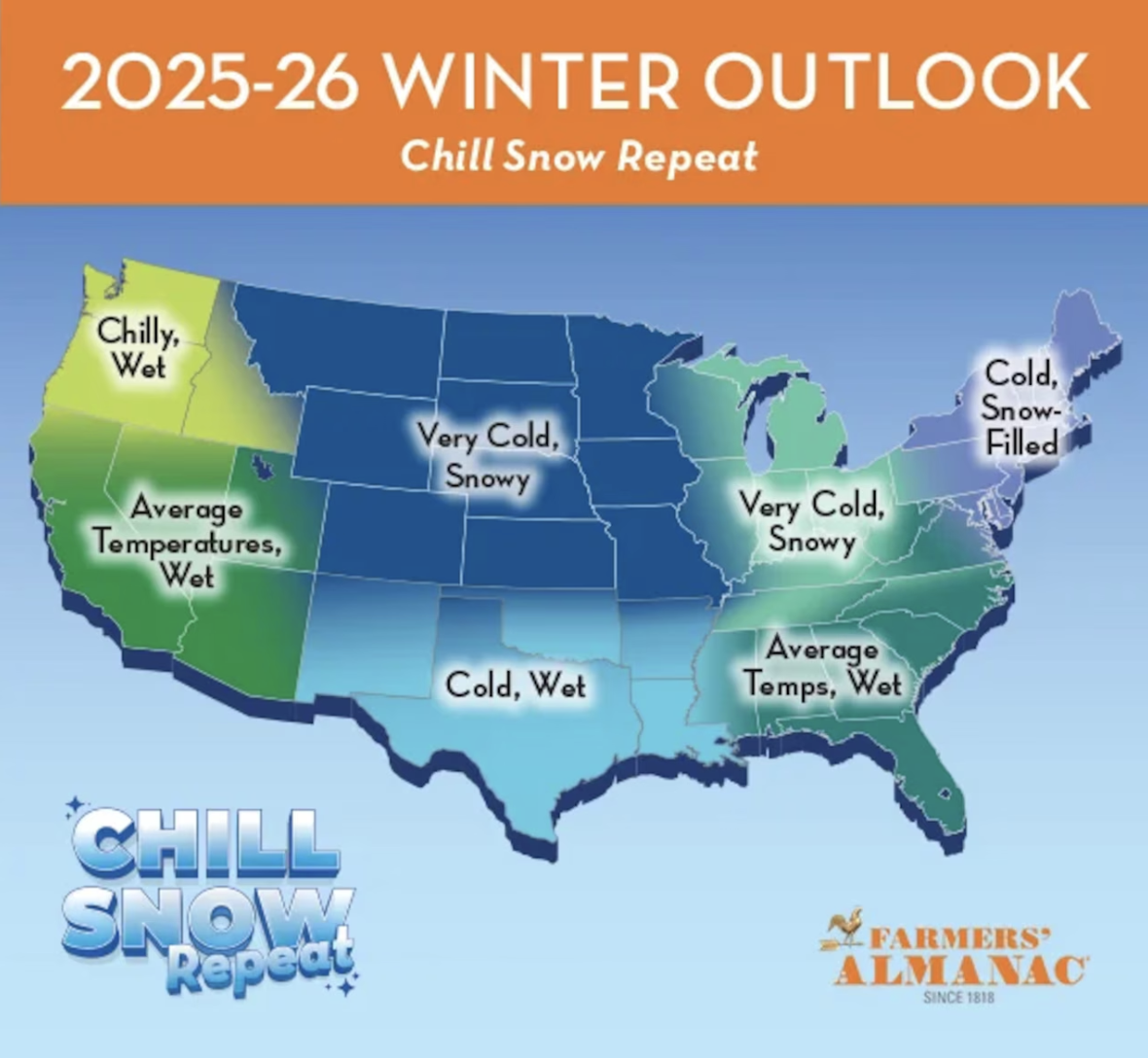 A graphic showing a winter forecast outlook