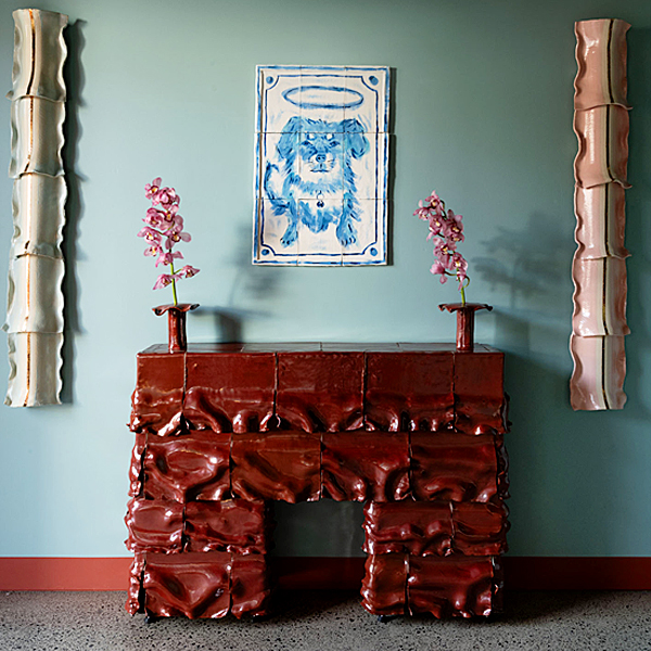 Ben Mazey's sculpture, Draped Rust Fireplace (2025)