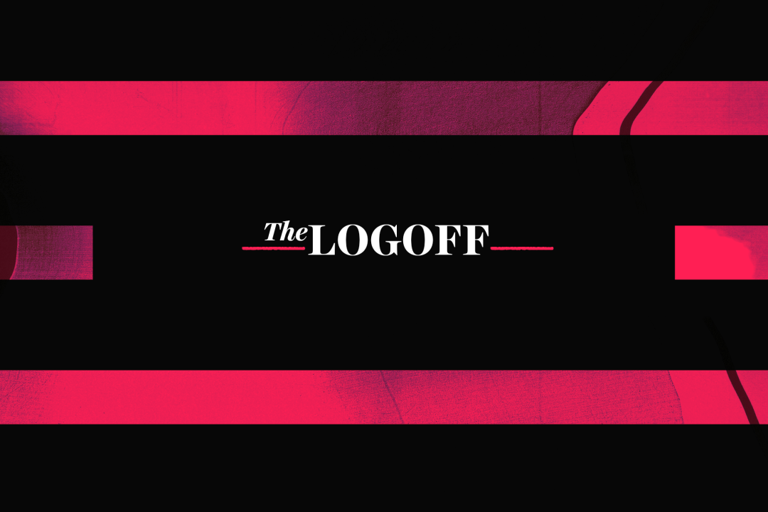 The Logoff logo in white on a black and red background