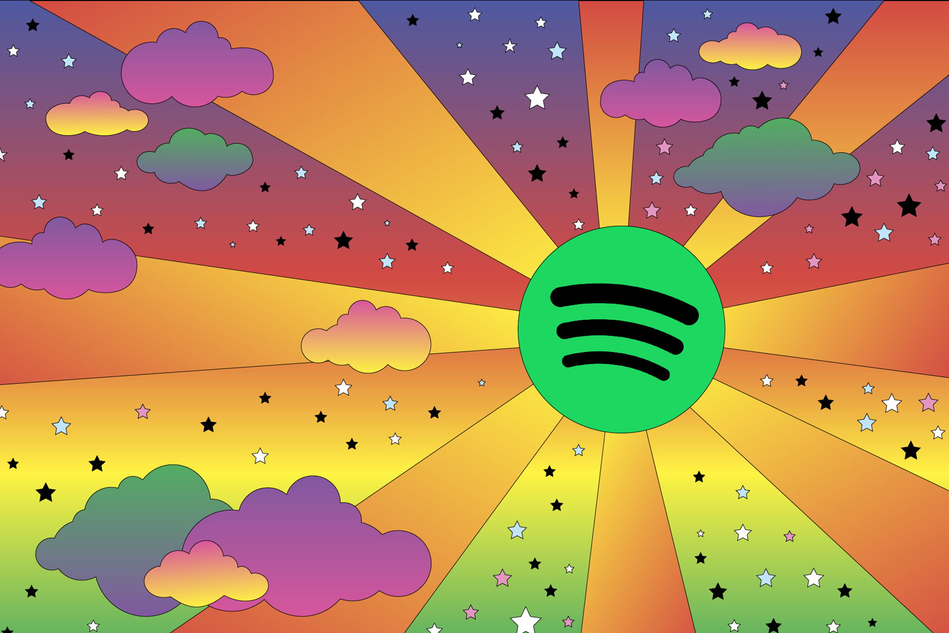 Spotify logo as the sun in the sky