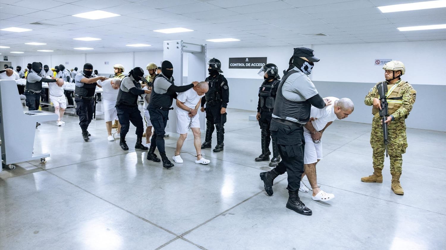A photo of prisoners at CECOT