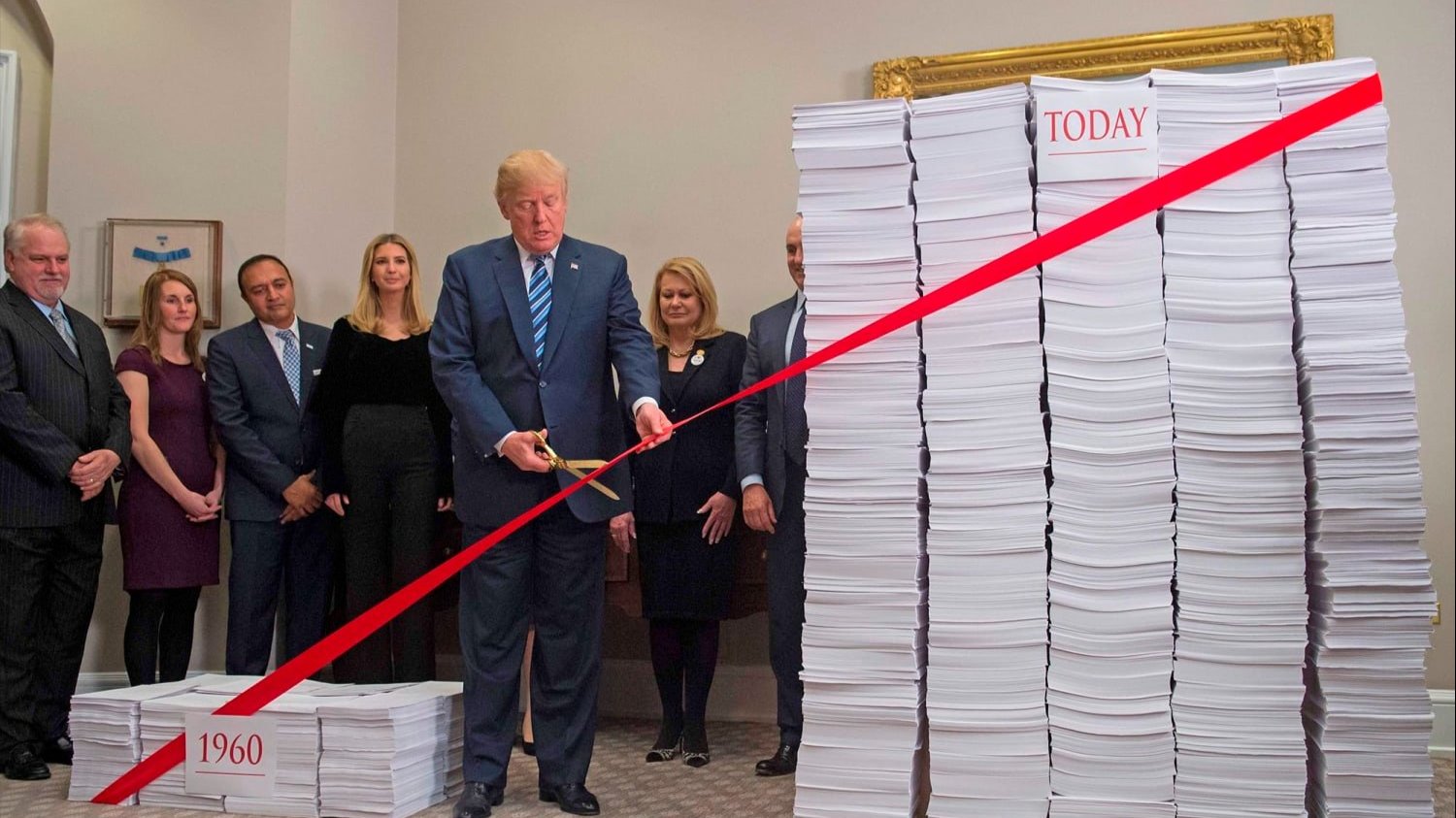Donald Trump with red tape