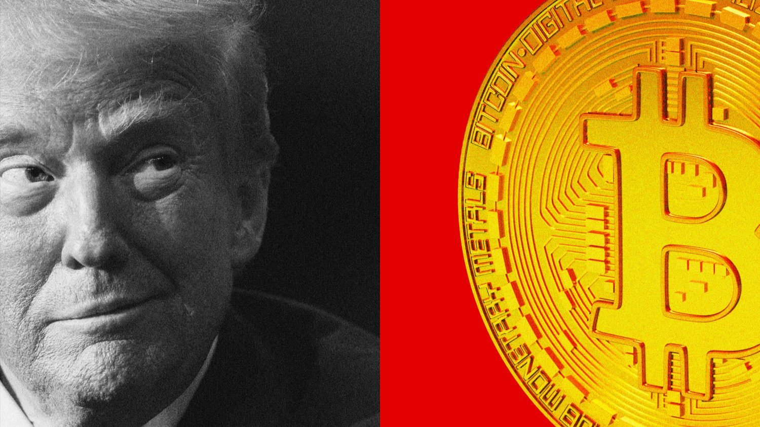 A photo composite of Trump and a Bitcoin