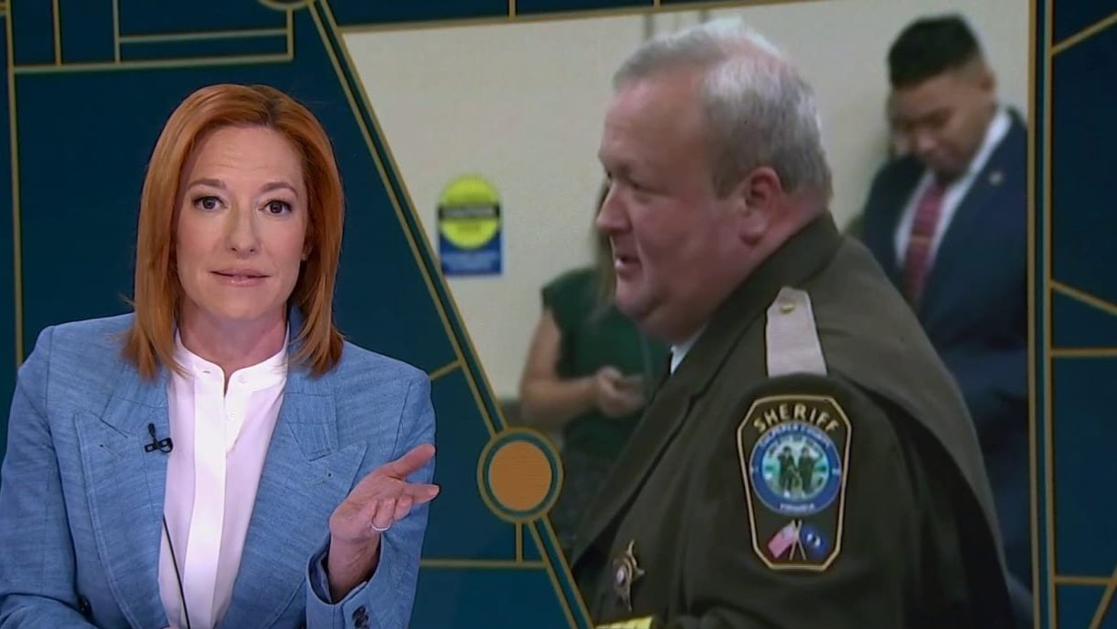 Jen Psaki alongside photo of former sheriff Scott Jenkins