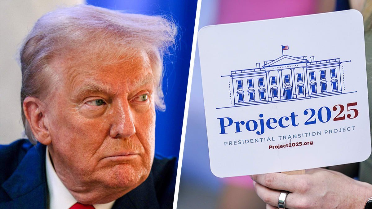 A photo composie of Trump and a Project 2025 sign