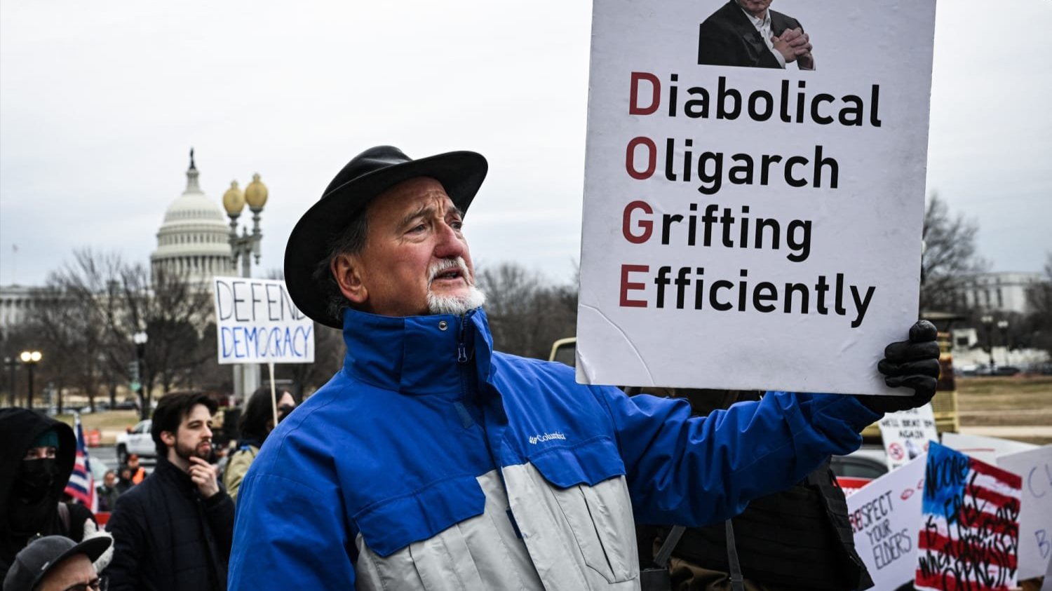 A photo of a protester