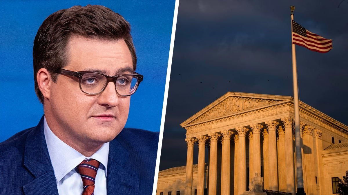 A photo composite of Chris Hayes and SCOTUS