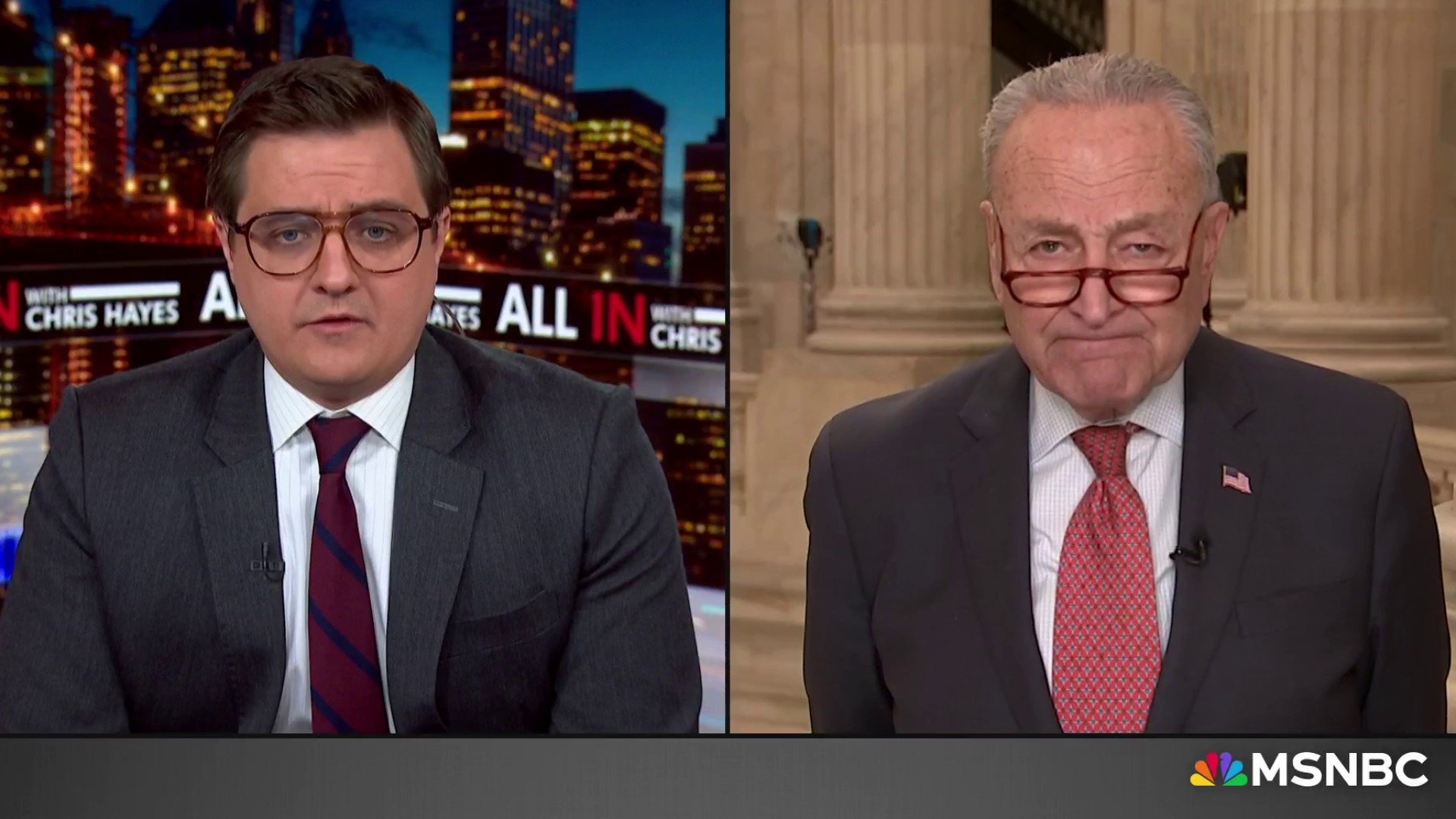 Chris Hayes and Sen. Chuck Schumer.