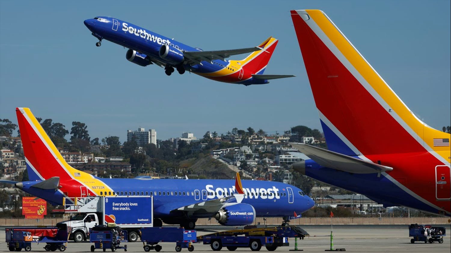 Southwest Airlines plane taking off.