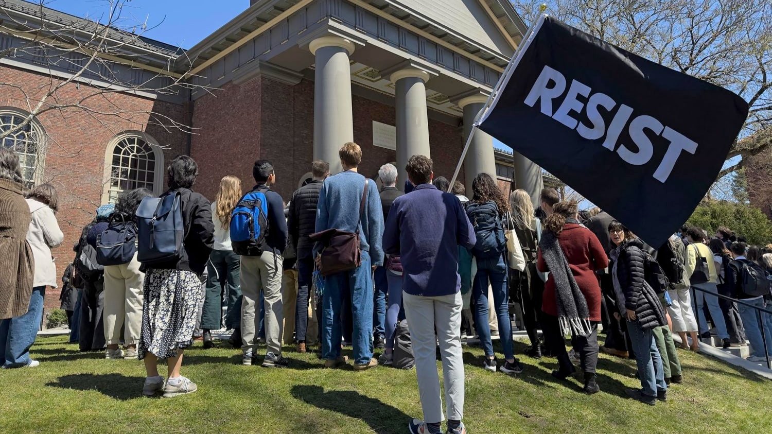 A photo of protesters on campus