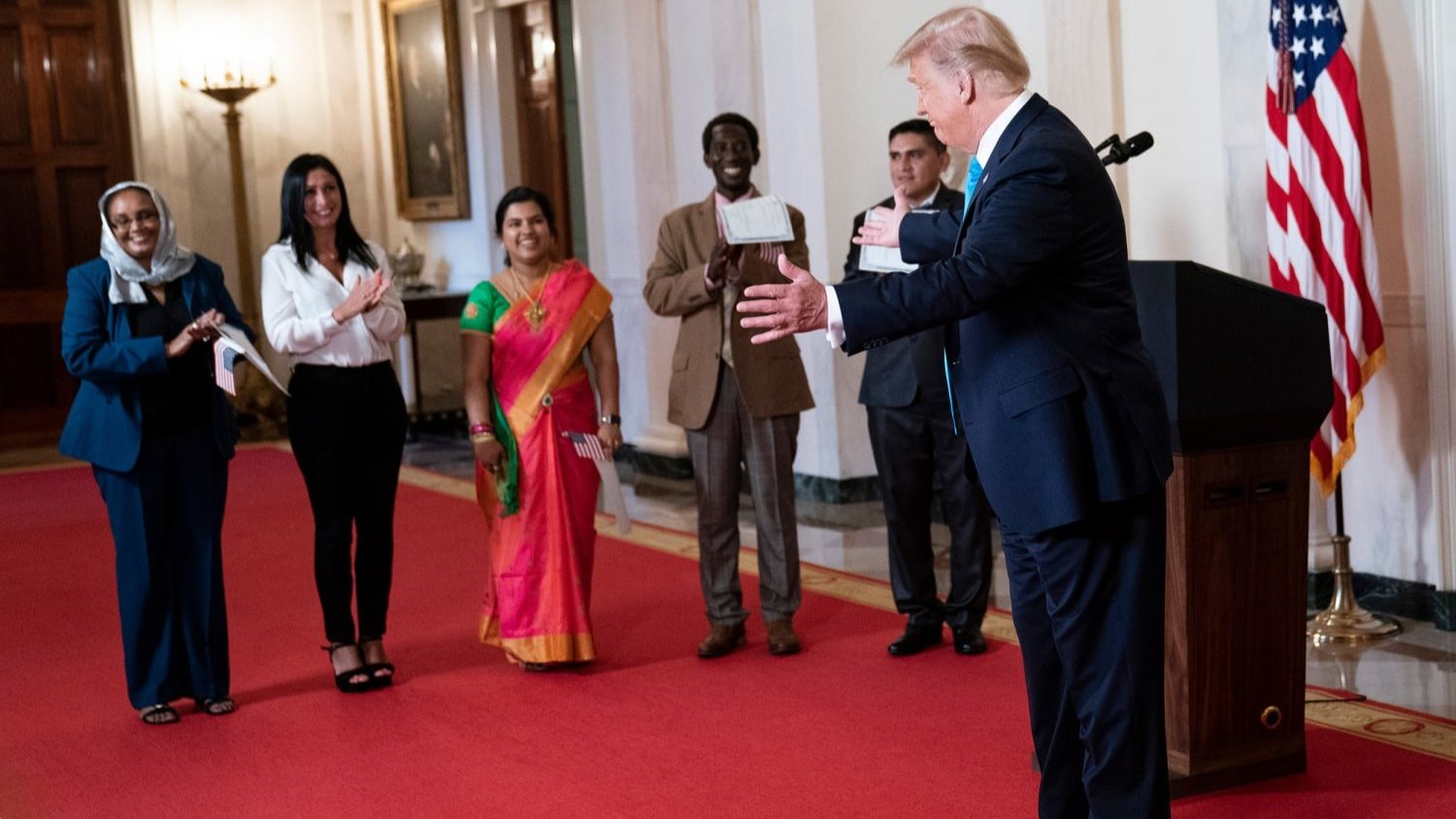President Donald Trump at a naturalization ceremony at the White House in 2020