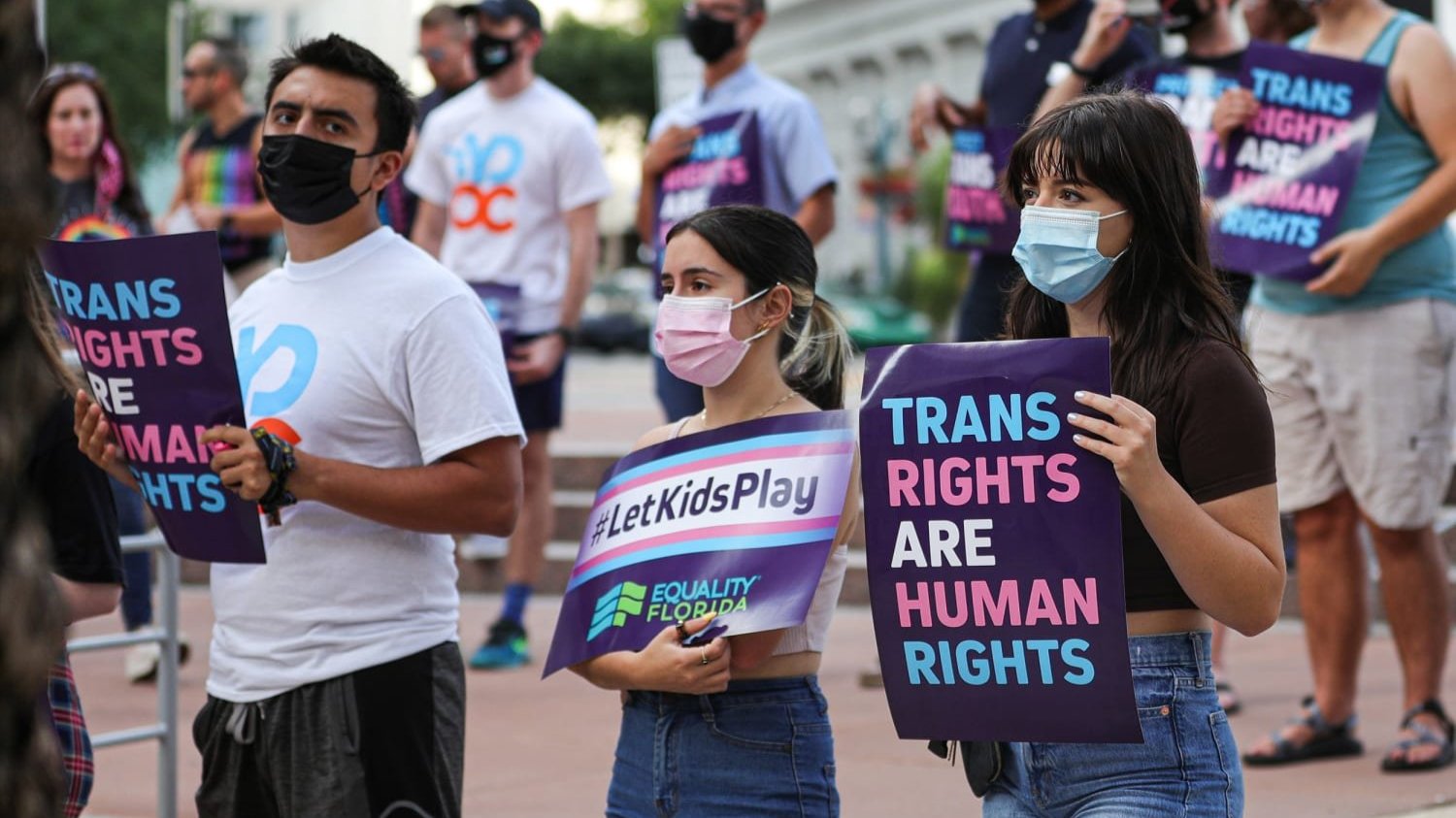 A photo of trans rights protesters