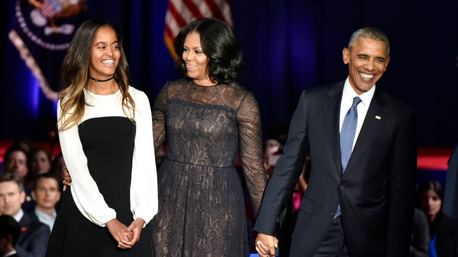 Malia Obama, Michelle Obama and former President Barack Obama