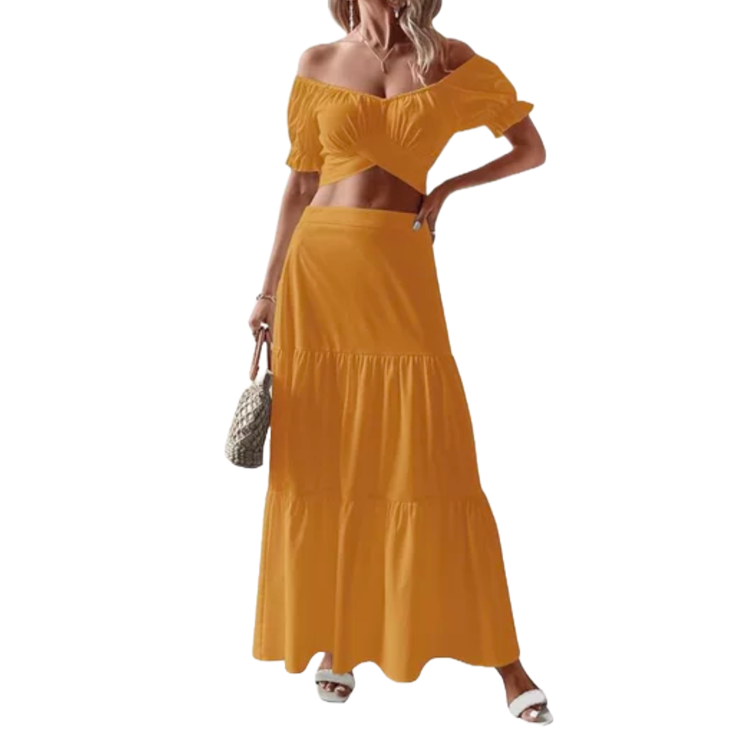 Kifoven Crop Top and Ruffle Maxi Skirt Set