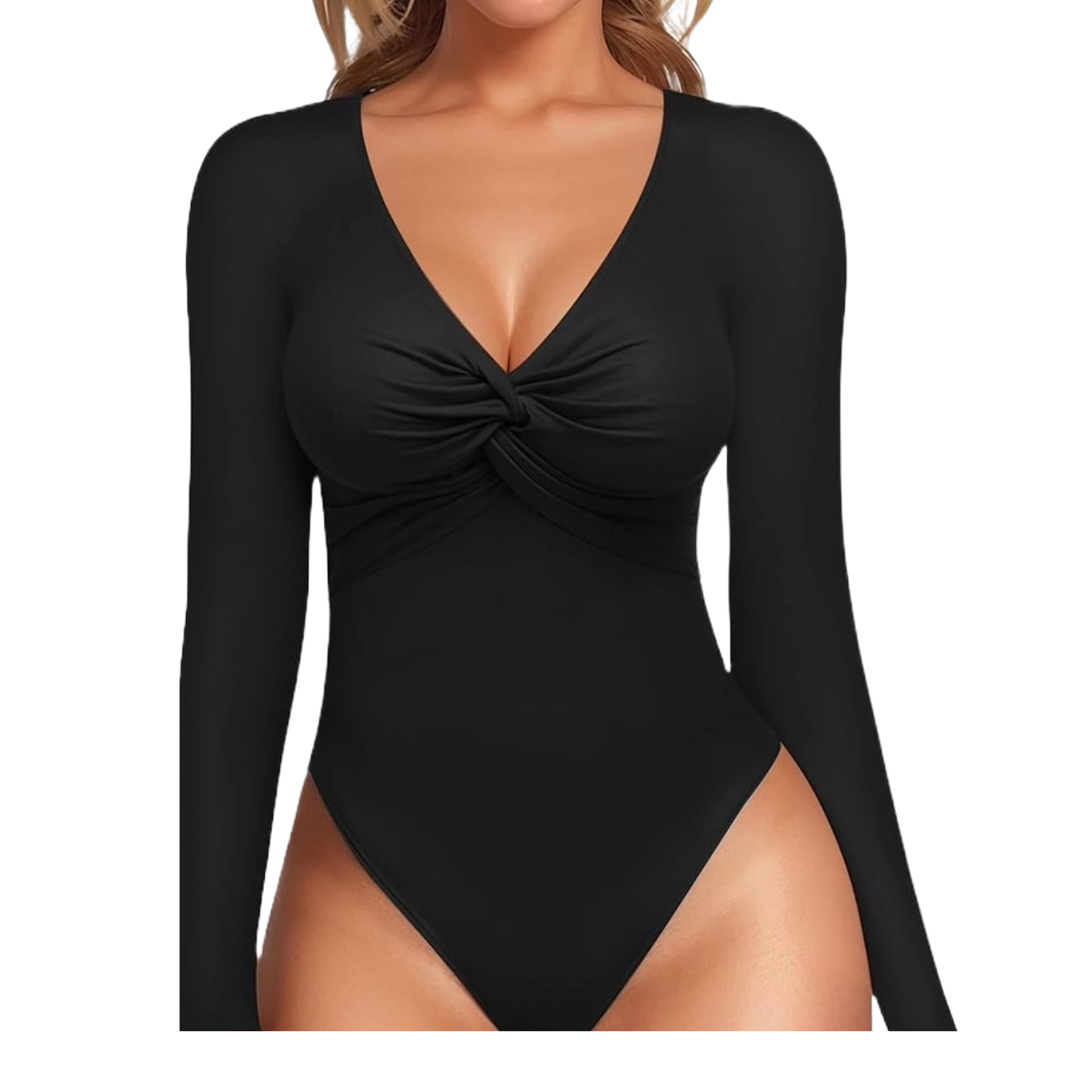 Mangopop Plunging Twist-Front Bodysuit