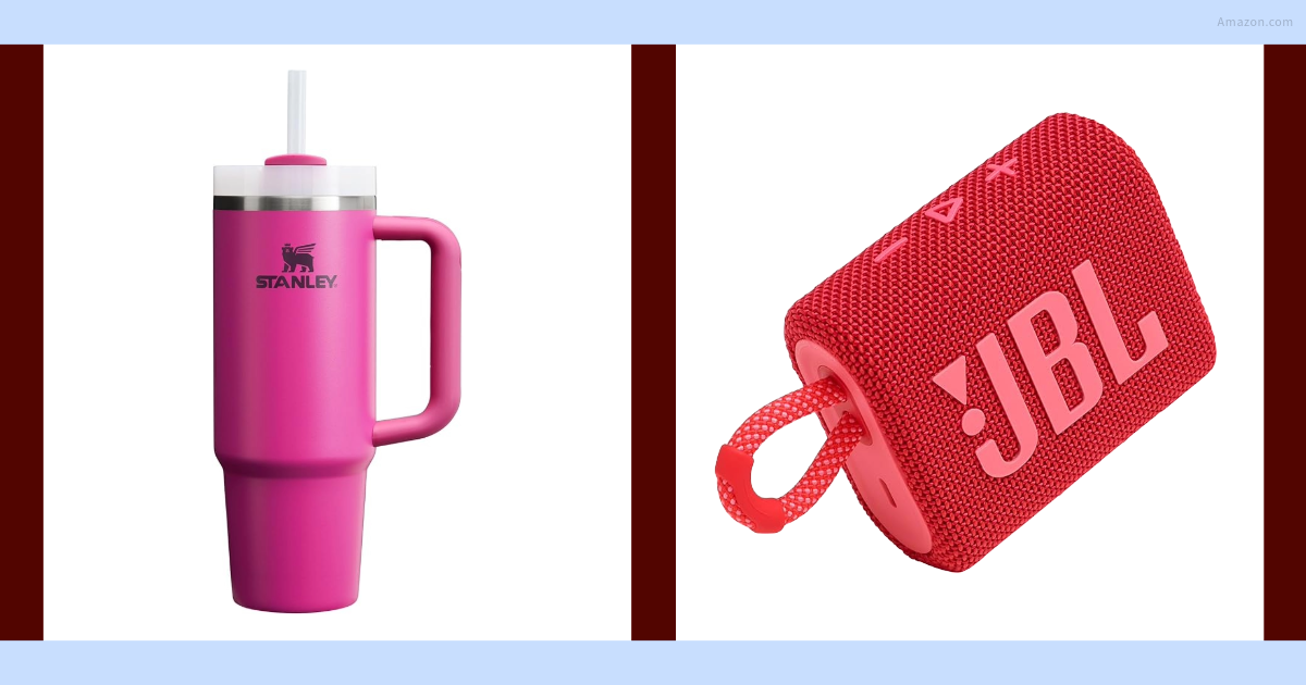 Side By Side Image of a Stanley Tumbler and JBL speaker