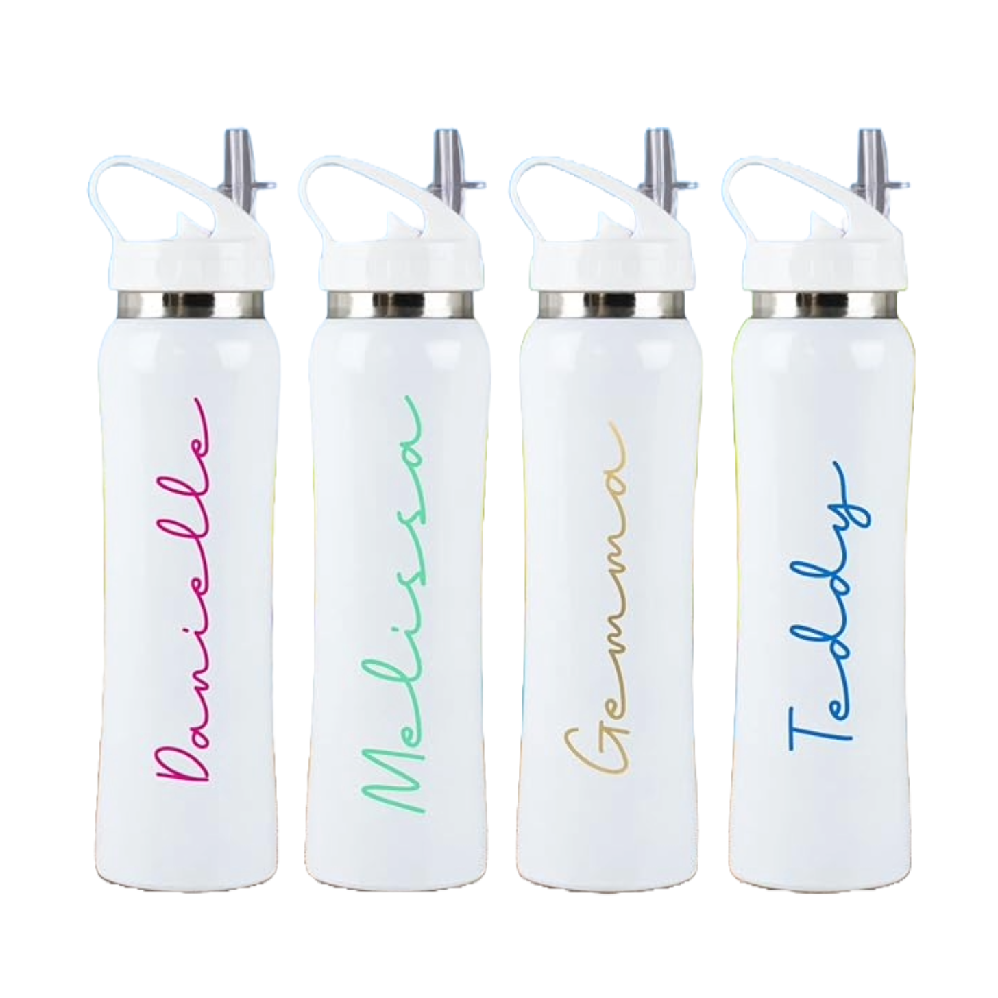 eBuyGB Personalized White Stainless Steel Water Bottle with Flip Straw