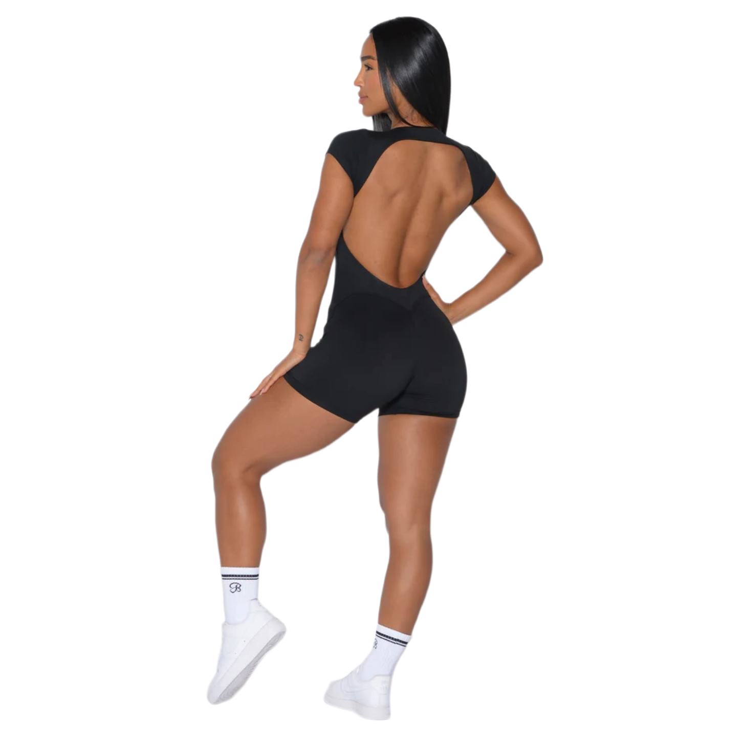 Bombshell Sportswear Open Back Tee Bodysuit Shorts