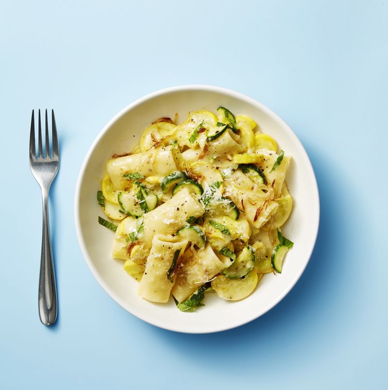 summer squash mint and pecorino pasta 