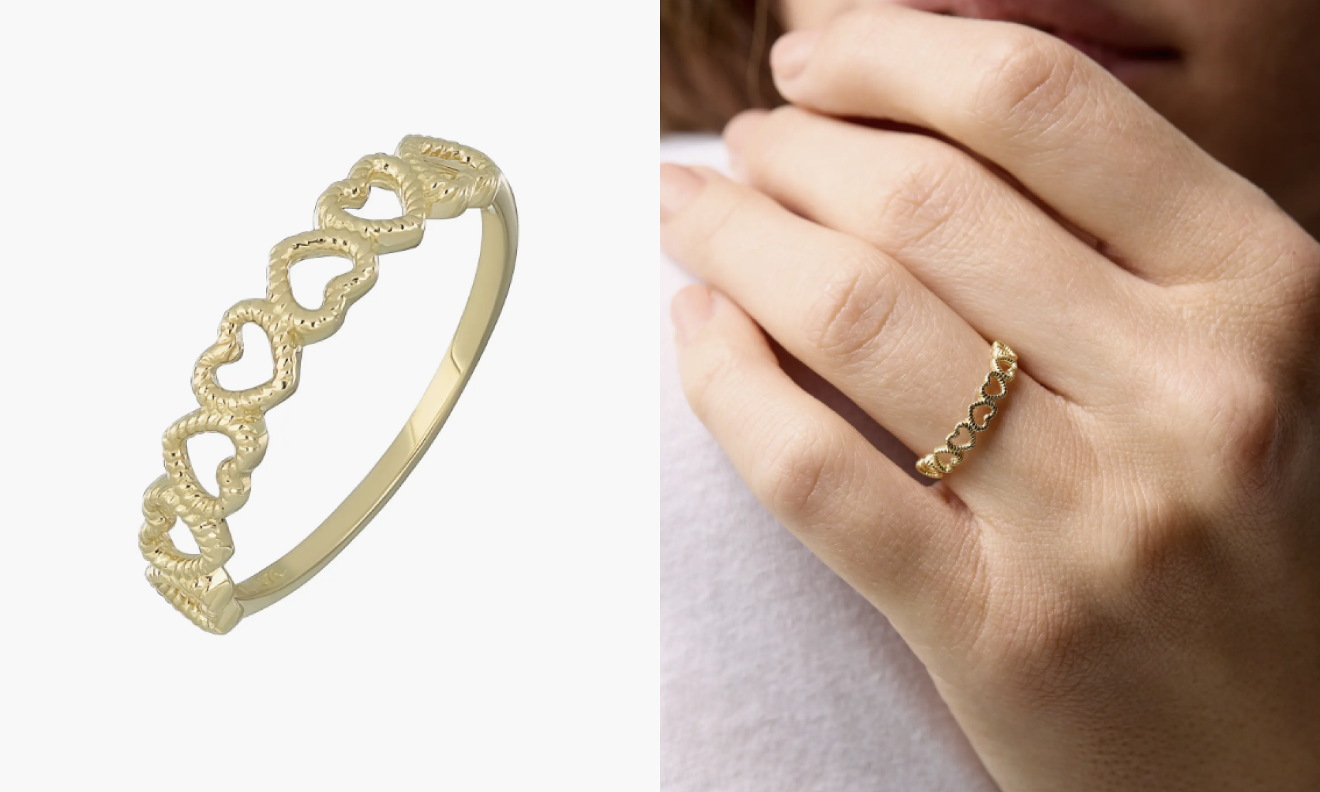 14K Gold Open Hearts Ring