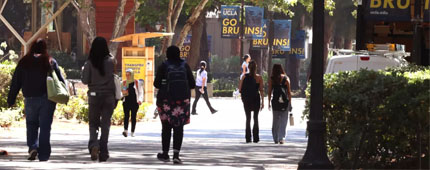 Students walking on the UCLA campus in Westwood  
