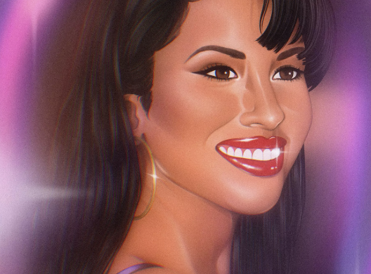 Illustration of Selena Quintanilla looking dreamy.