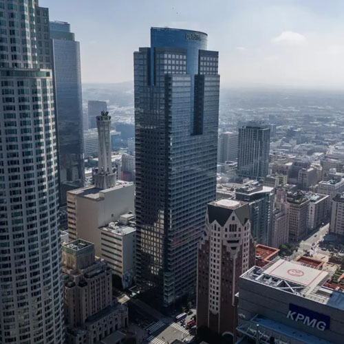 The estimated price tag to earthquake-proof the Gas Company Tower, center, is $230 million.