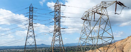February 2025 image of investigators viewing the SCE electrical lines, transmission towers and surrounding area in Altadena