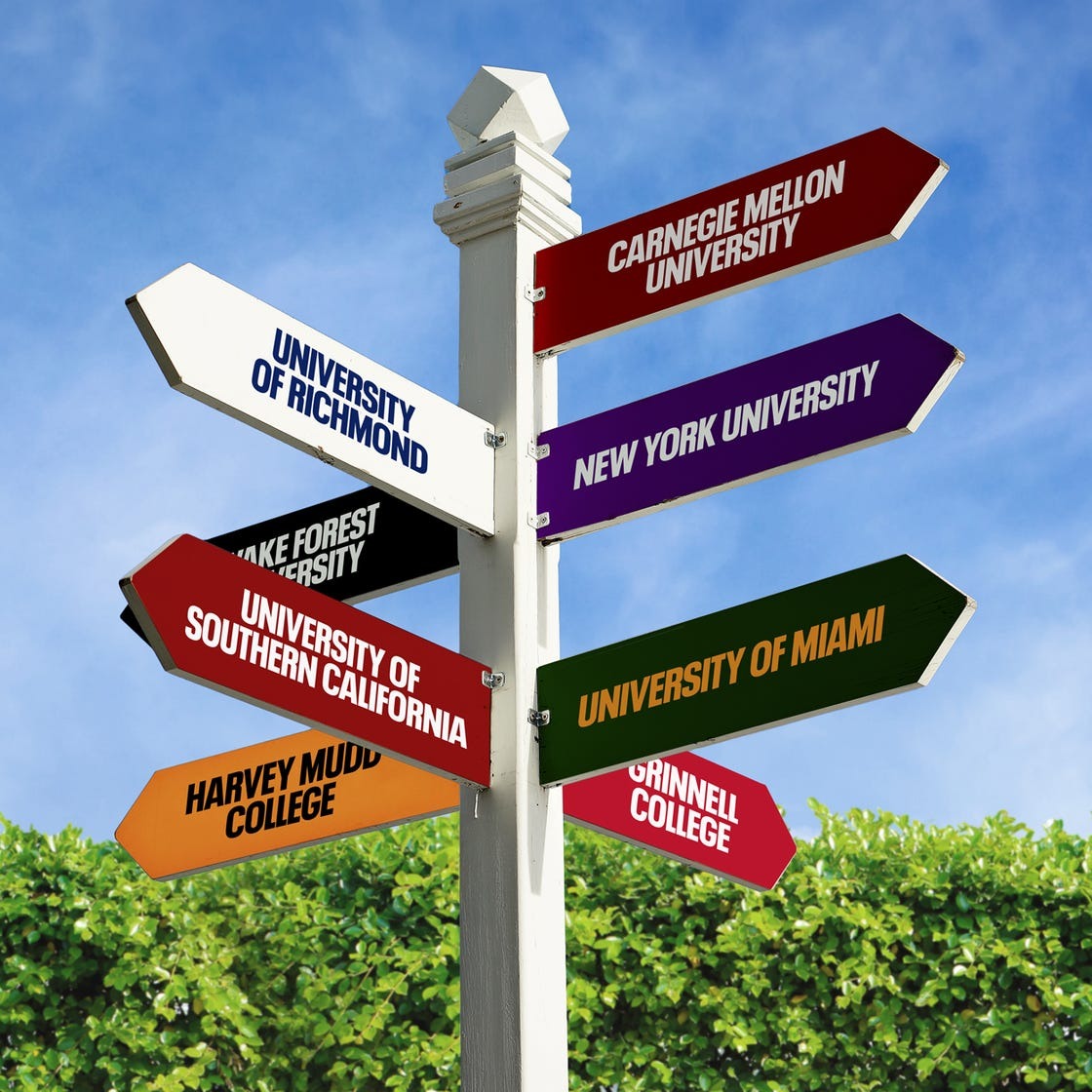 sign featuring names of prestigious universities