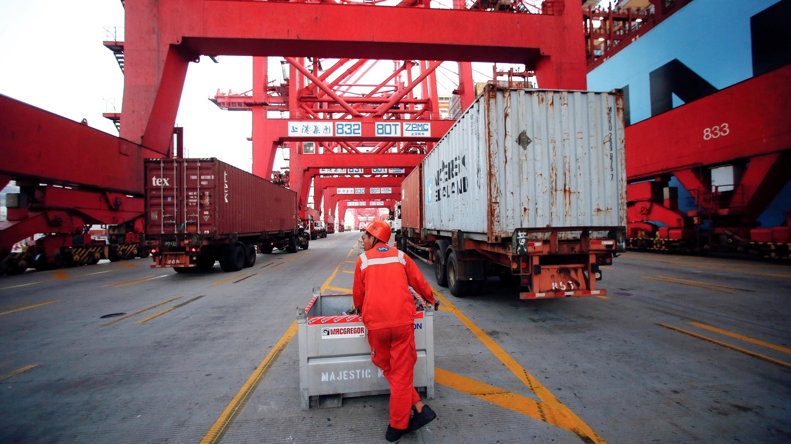 A worker is seen at the Yangshan Deep Water Port in Shanghai, China on September 24, 2016.