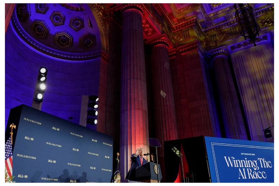 U.S. President Donald Trump delivers remarks on artificial intelligence at the 
