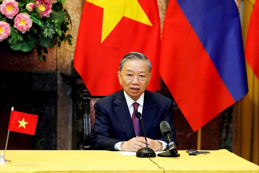  Vietnamese President To Lam attends a press briefing at the Presidential Palace in Hanoi, Vietnam, on June 20, 2024. (Minh Hoang/Reuters)